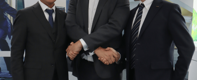 Tsutomu Watanabe, Managing Director, Fujifilm UK, Andy Moffat, CEO, Aurora and Taku Ueno, Senior Vice President, Fujifilm