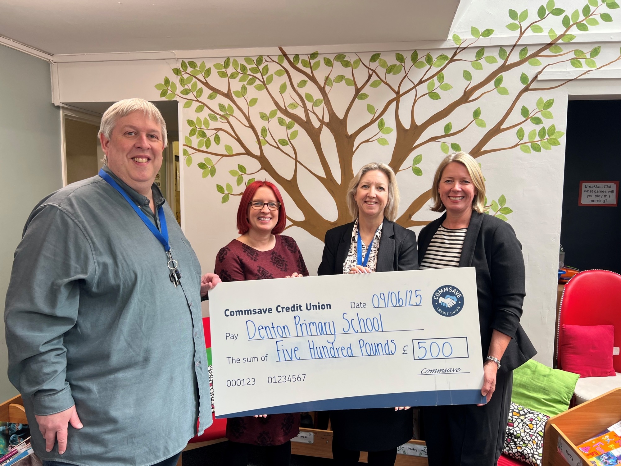 Denton Primary School accept Commsave cheque 2025