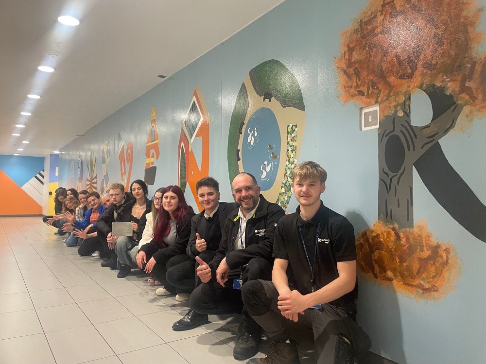Northampton College staff and students with the mural-2