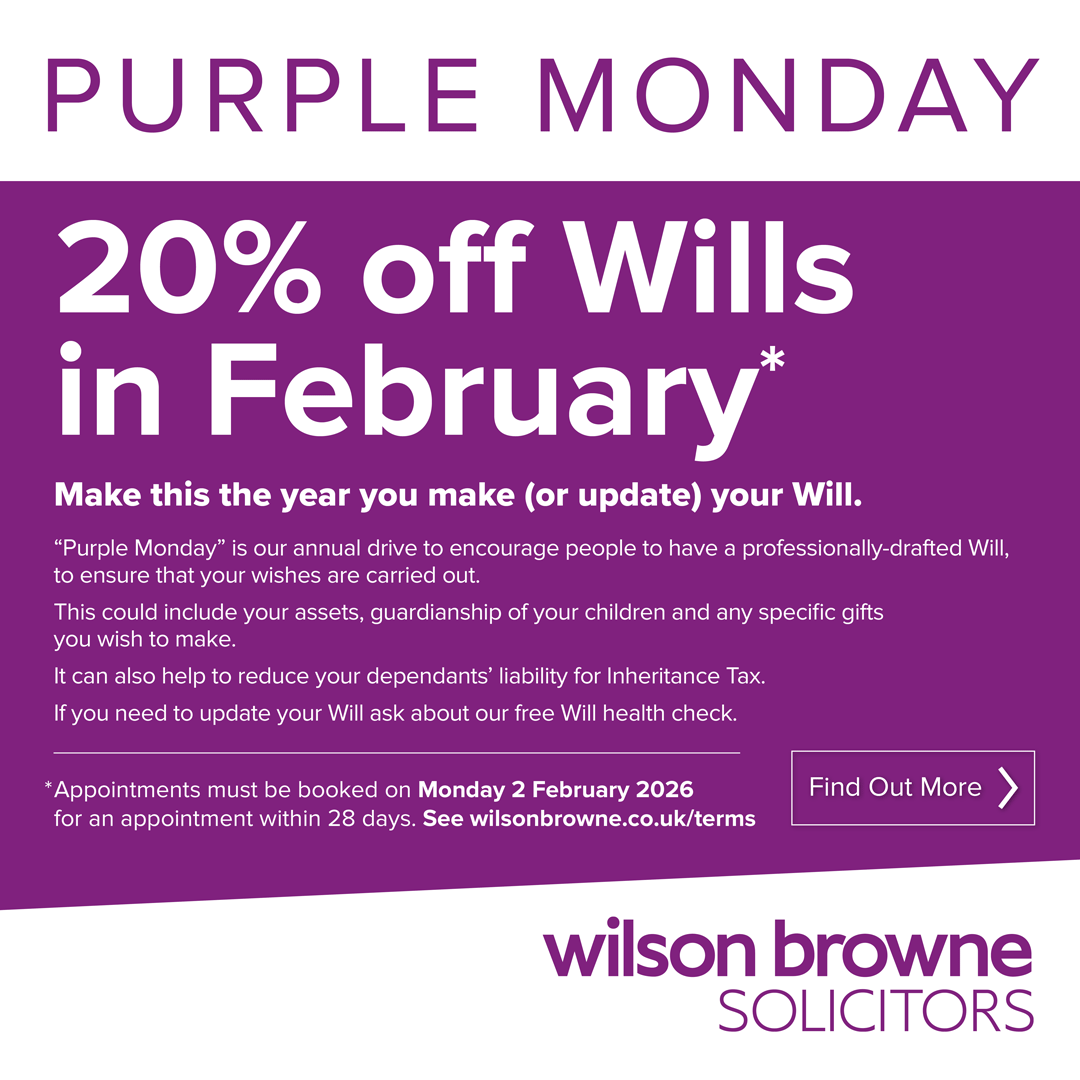 Purple Monday – 20% off Wills! | Northamptonshire Chamber of Commerce