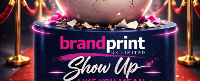 Easter campaign promotional image with branded print materials encouraging businesses to show up professionally during busy trading periods