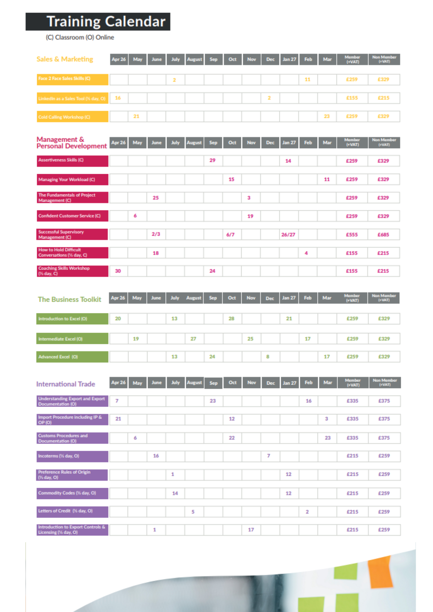 training calendar April
